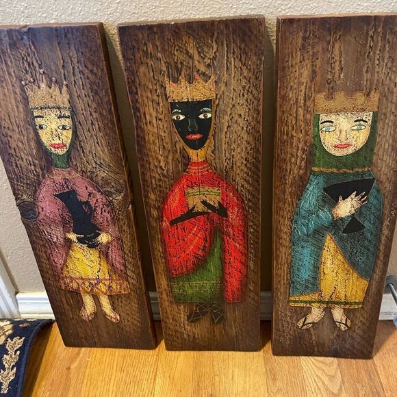 Vintage Wisemen Hand Painted Hanging Wooden Pictures - Picture 1 of 16